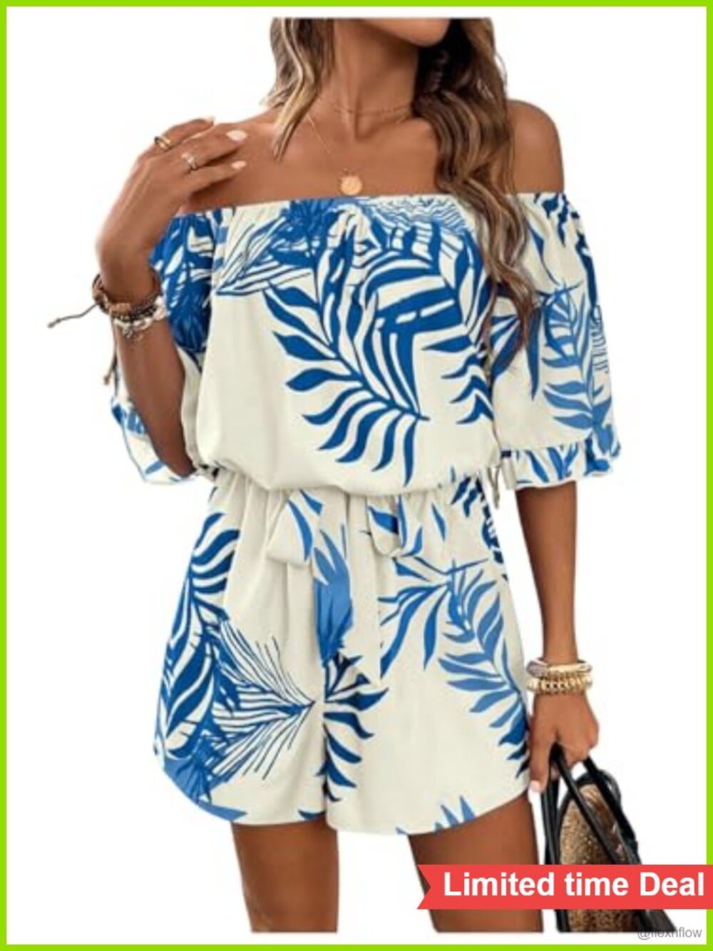 Off the Shoulder Romper Boho Short Sleeve Jumpsuit Summer Outfit